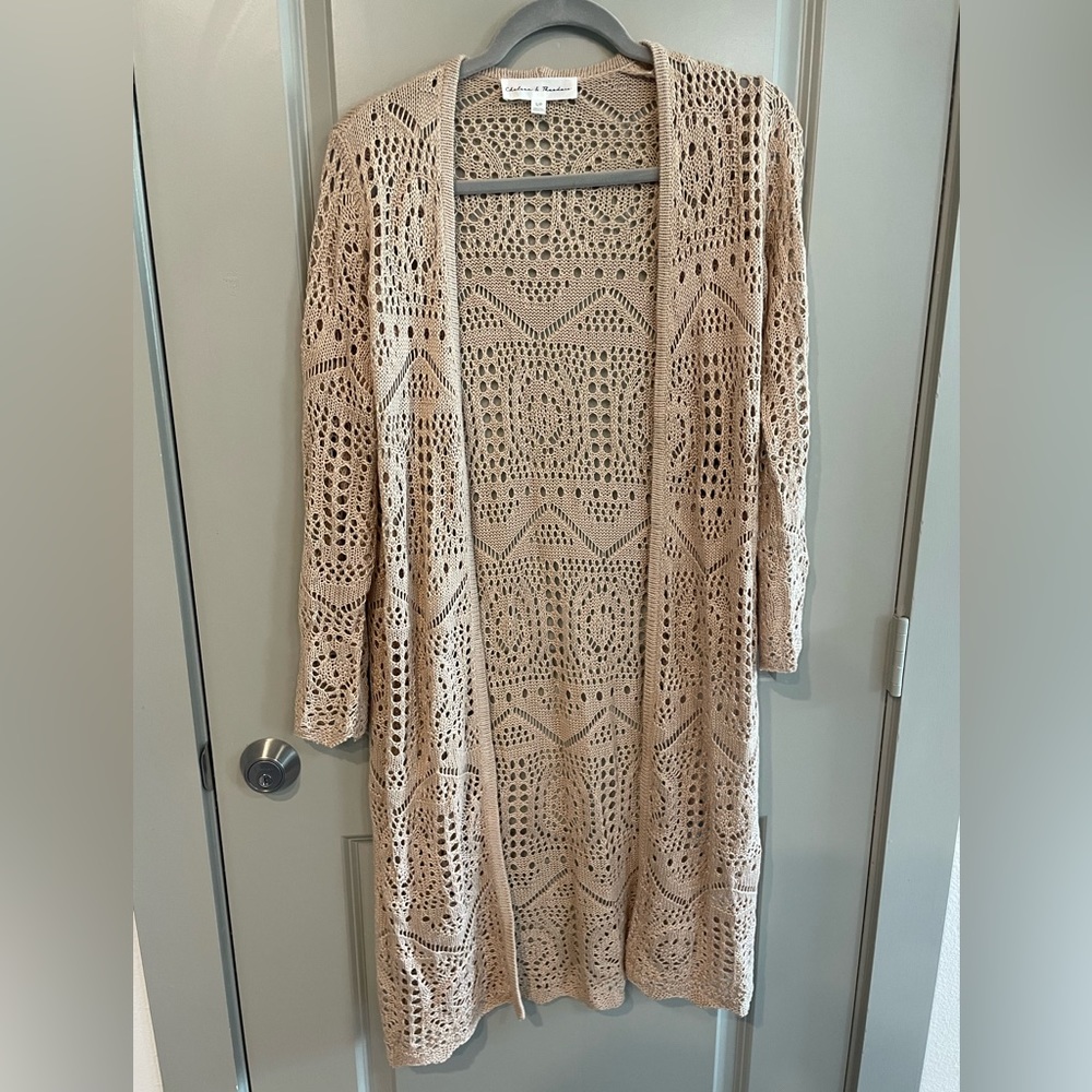 Chelsea and Theodore Open Front Duster Cardigan Tan/Khaki Size S